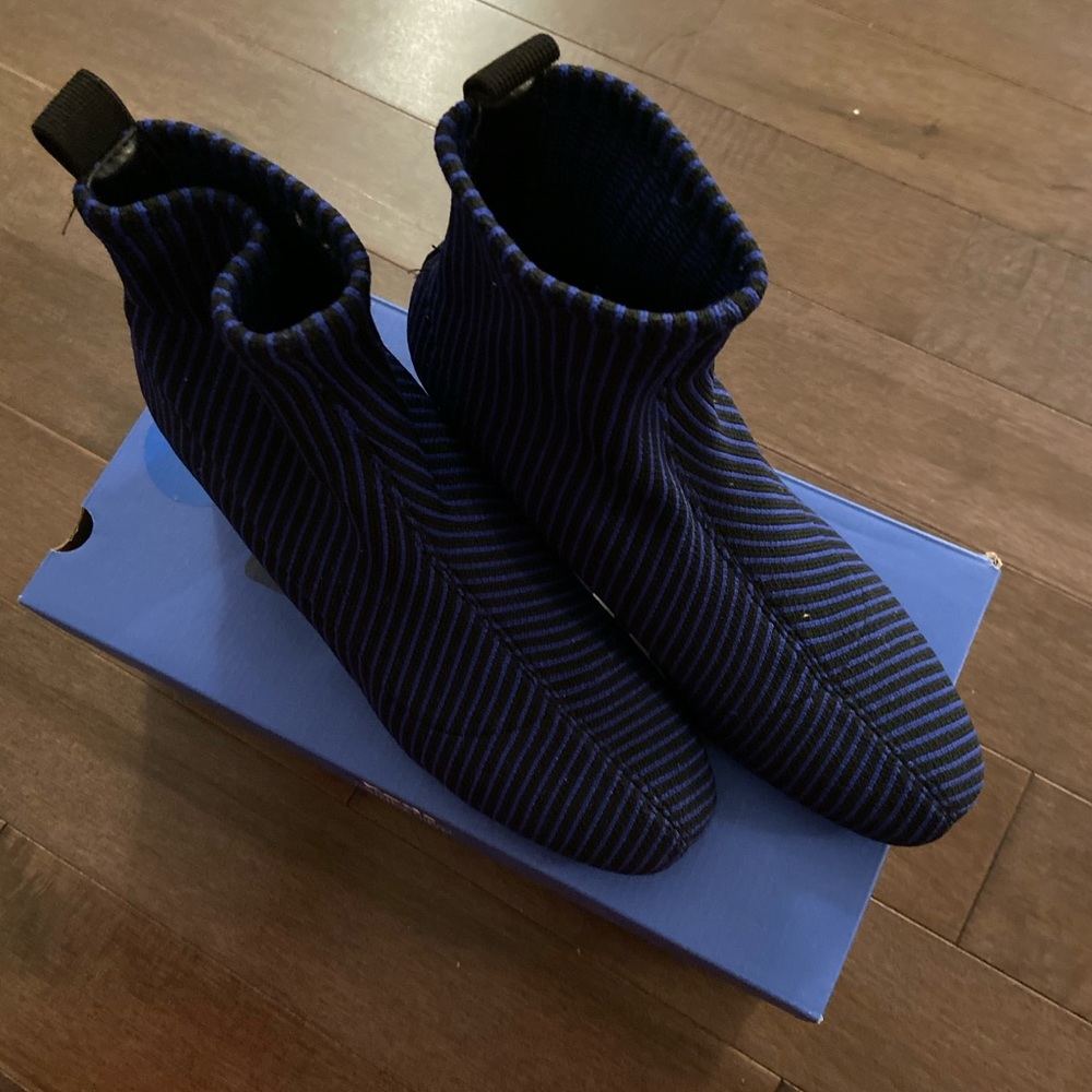 Zara stripes navy blue sock boots size 7